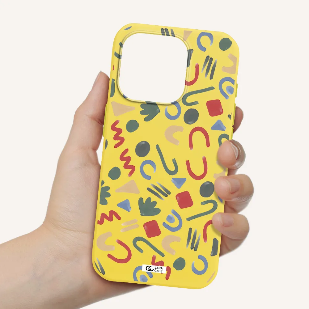 A Pattern Of Colorful Shapes Apple Iphone 15 Pro Silicone Canary Yellow Case
