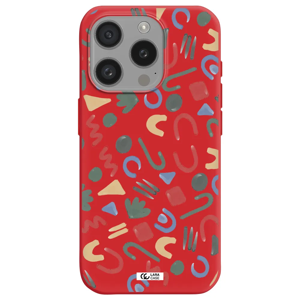 A Pattern Of Colorful Shapes Apple Iphone 15 Pro Silicone Imperial Red Case