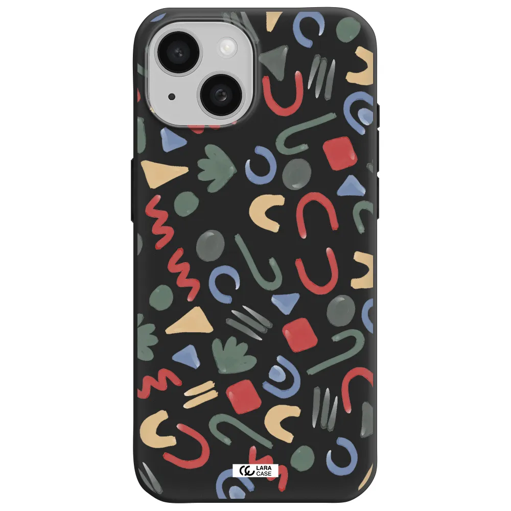 a pattern of colorful shapes Apple iPhone 15 Silicone black Case