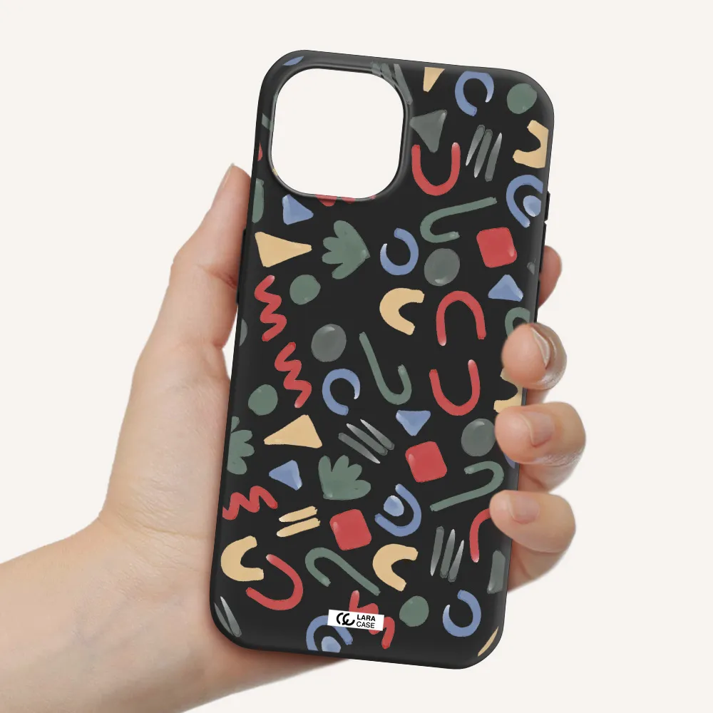 a pattern of colorful shapes Apple iPhone 15 Silicone black Case