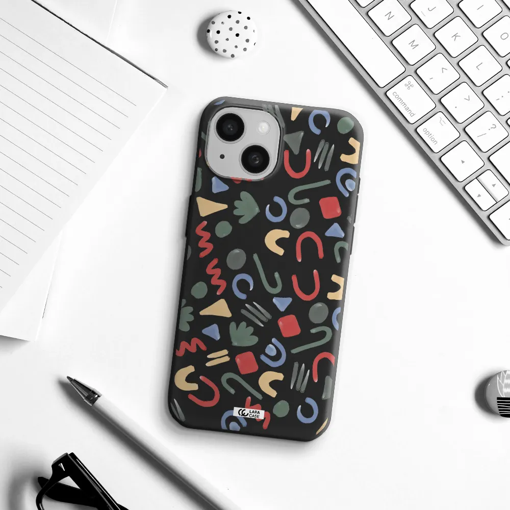 a pattern of colorful shapes Apple iPhone 15 Silicone black Case