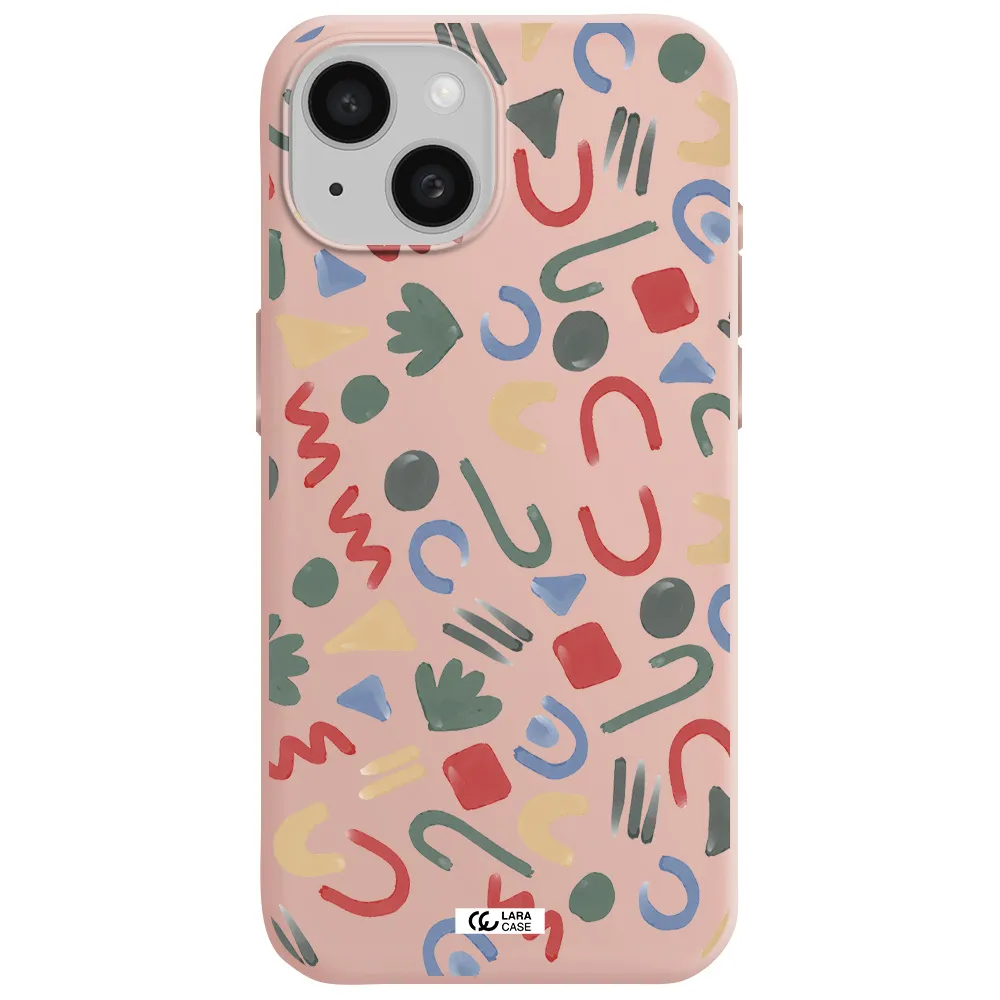 A Pattern Of Colorful Shapes Apple Iphone 15 Silicone Pastel Pink Case