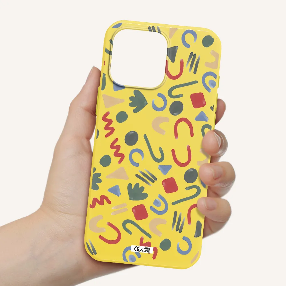 A Pattern Of Colorful Shapes Apple Iphone 16 Pro Max Silicone Canary Yellow Case