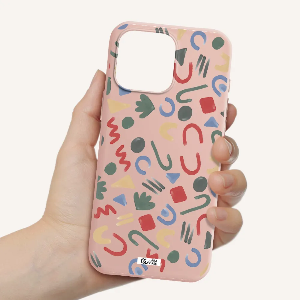 A Pattern Of Colorful Shapes Apple Iphone 16 Pro Max Silicone Pastel Pink Case