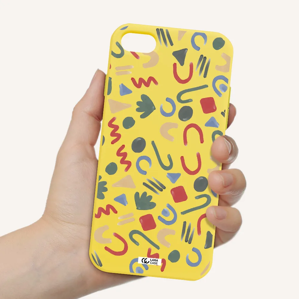 a pattern of colorful shapes Apple iPhone 7 Silicone canary yellow Case