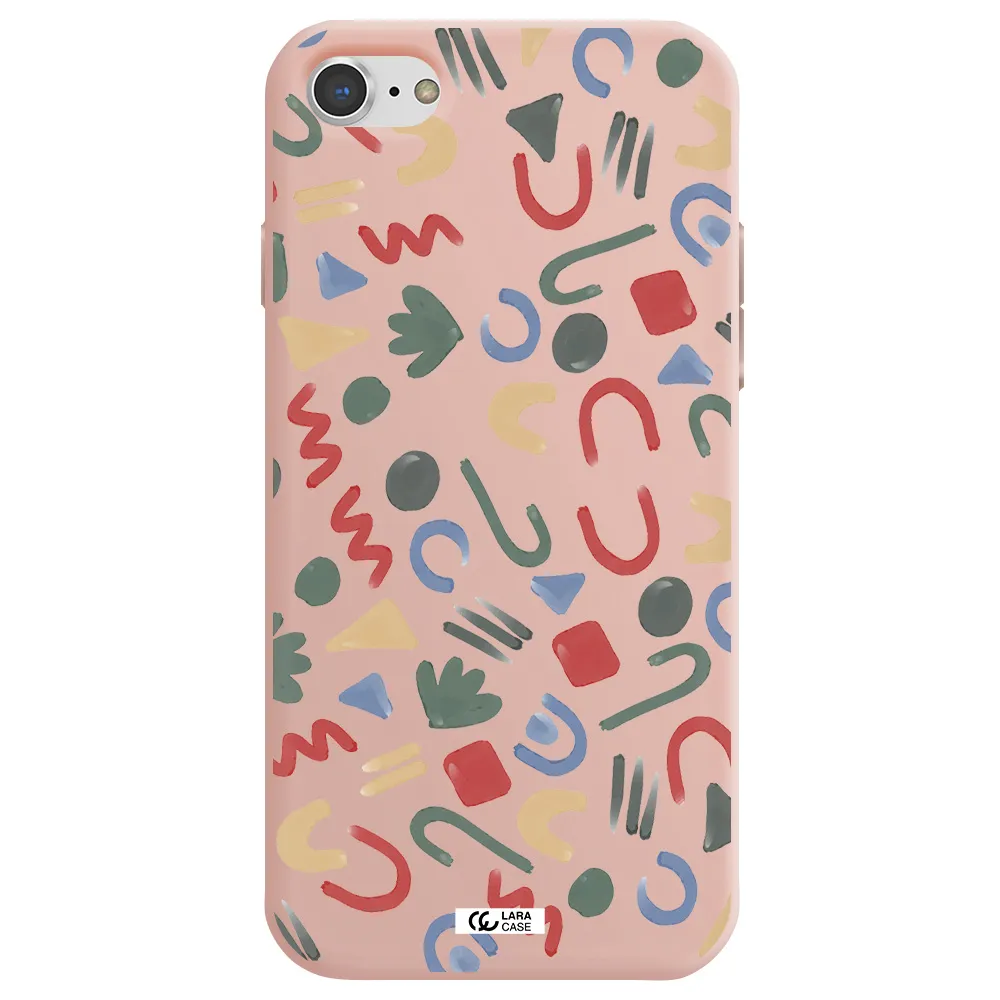 a pattern of colorful shapes Apple iPhone 7 Silicone pastel pink Case