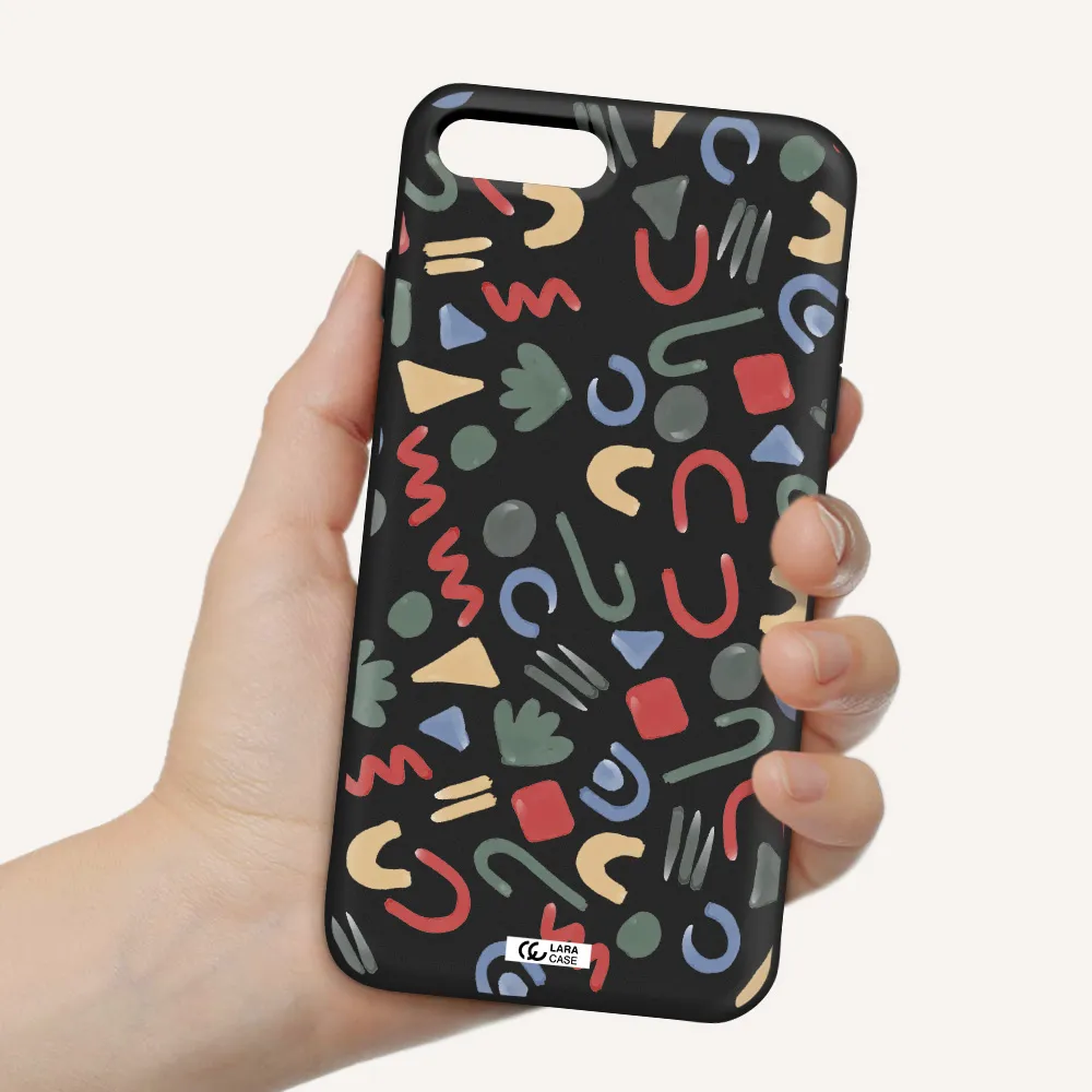 a pattern of colorful shapes Apple iPhone 8 plus Silicone black Case