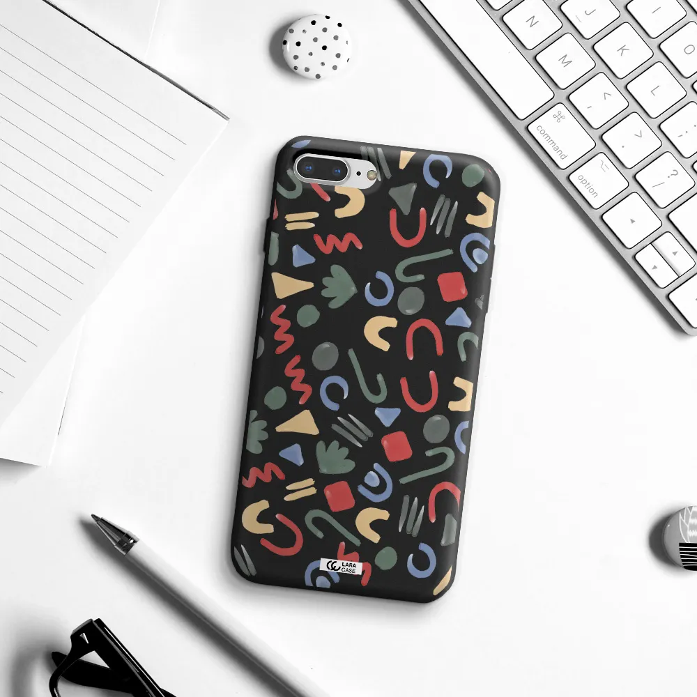 a pattern of colorful shapes Apple iPhone 8 plus Silicone black Case