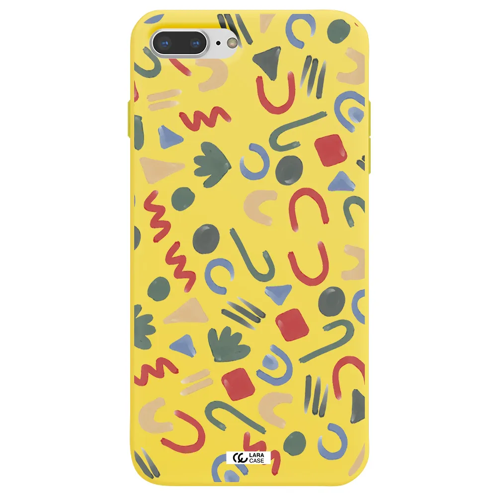 a pattern of colorful shapes Apple iPhone 8 plus Silicone canary yellow Case