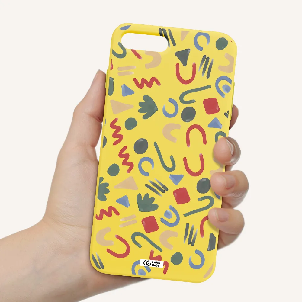 a pattern of colorful shapes Apple iPhone 8 plus Silicone canary yellow Case
