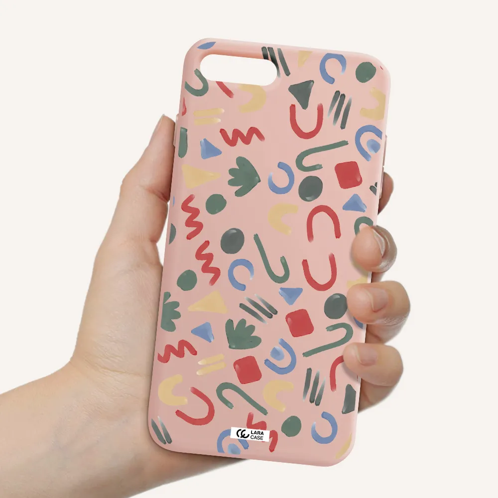 a pattern of colorful shapes Apple iPhone 8 plus Silicone pastel pink Case