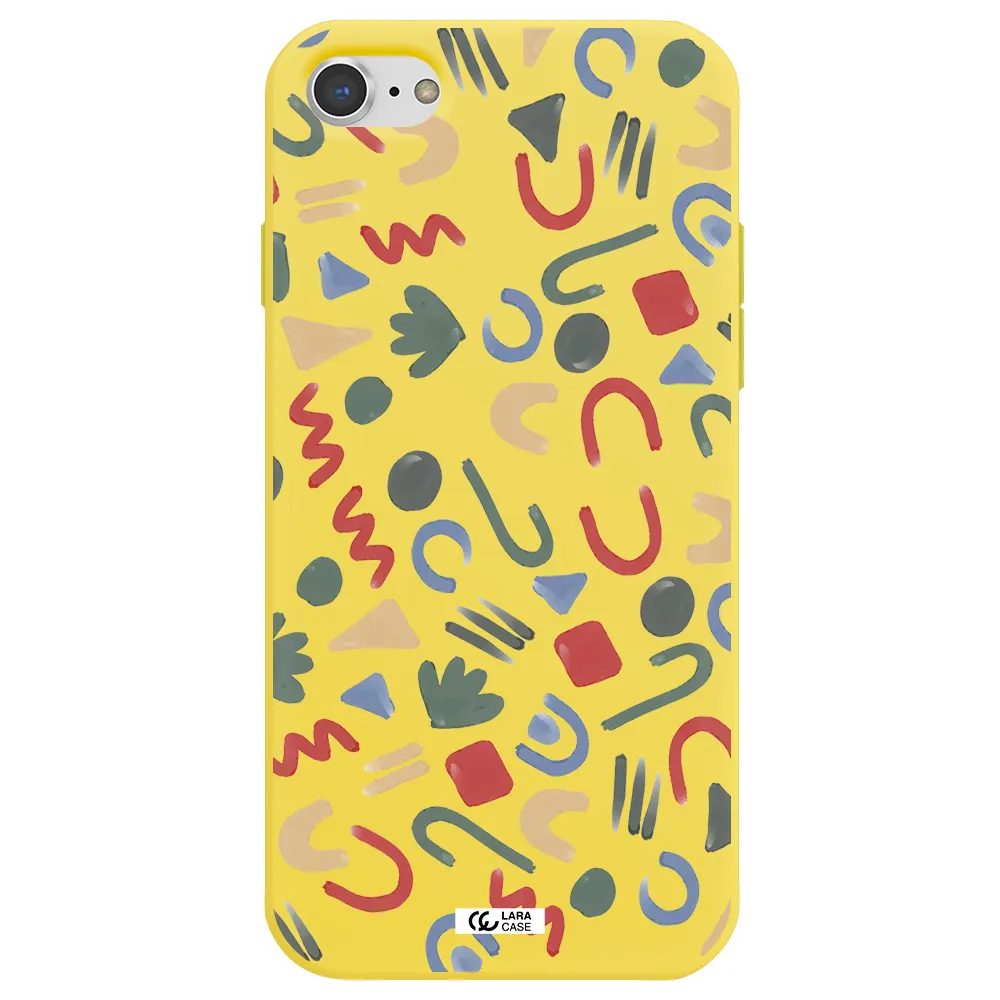 a pattern of colorful shapes Apple iPhone 8 Silicone canary yellow Case