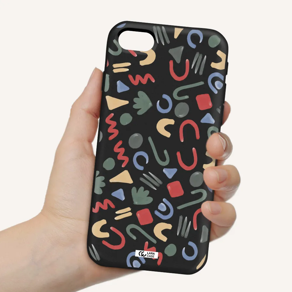 a pattern of colorful shapes Apple iPhone se 2020 Silicone black Case