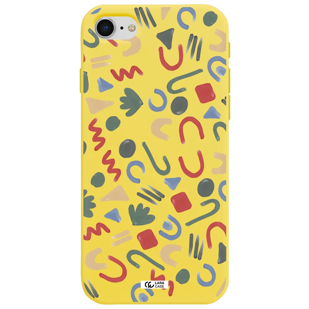 a pattern of colorful shapes Apple iPhone se 2020 Silicone canary yellow Case
