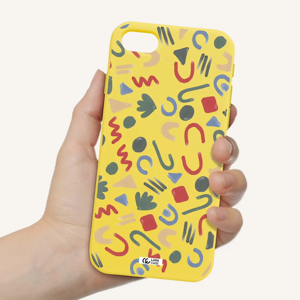 a pattern of colorful shapes Apple iPhone se 2020 Silicone canary yellow Case