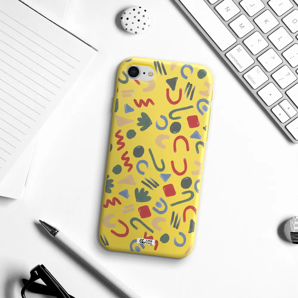 a pattern of colorful shapes Apple iPhone se 2020 Silicone canary yellow Case