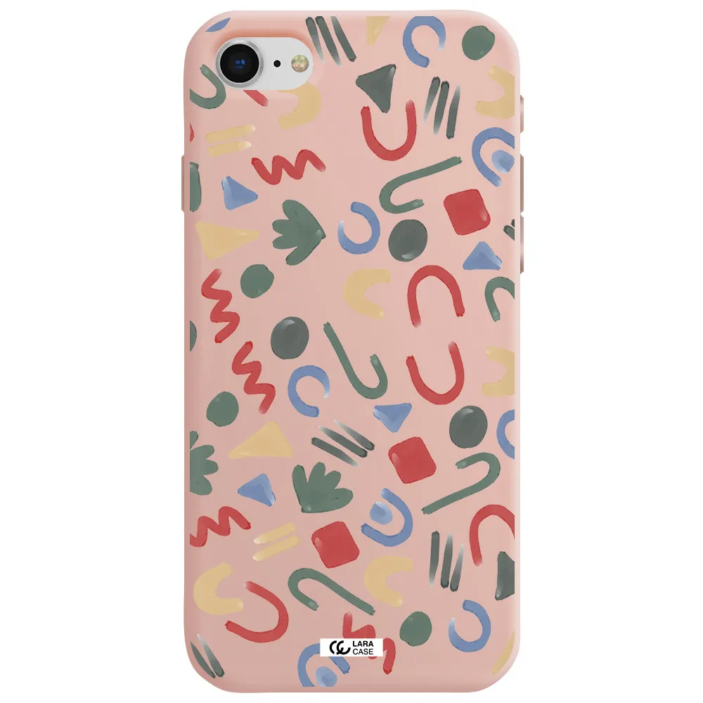 a pattern of colorful shapes Apple iPhone se 2020 Silicone pastel pink Case