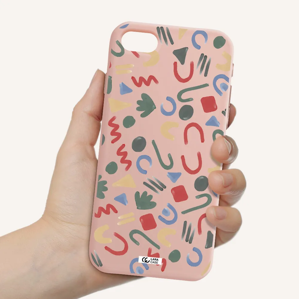 a pattern of colorful shapes Apple iPhone se 2020 Silicone pastel pink Case