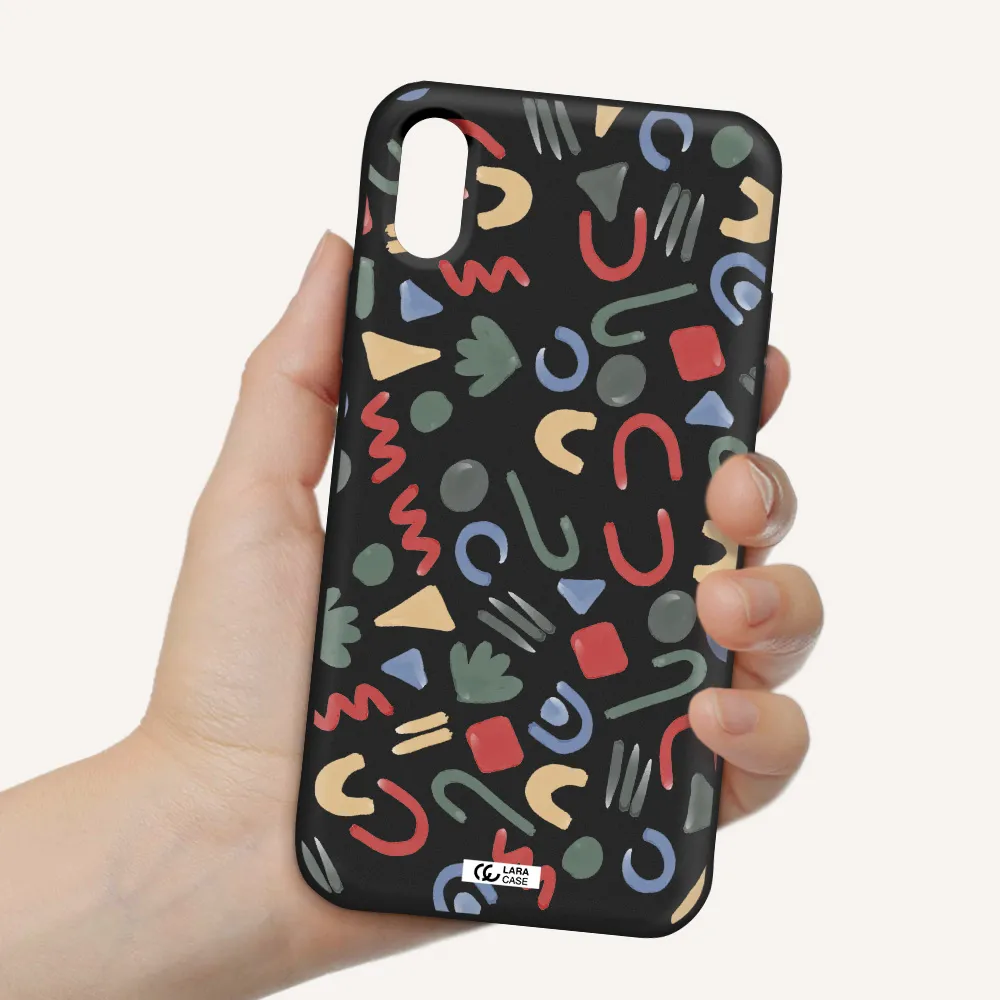 a pattern of colorful shapes Apple iPhone X Silicone black Case