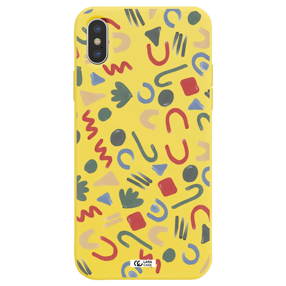 a pattern of colorful shapes Apple iPhone X Silicone canary yellow Case