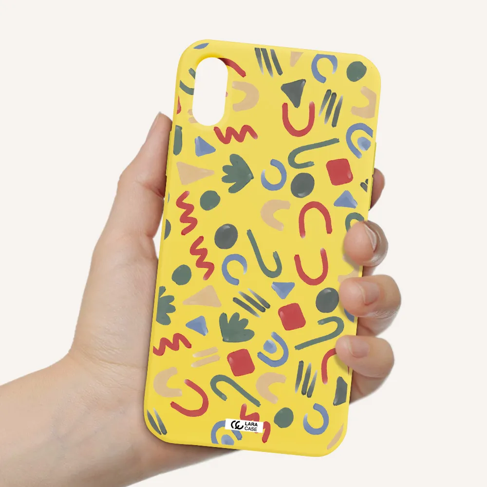 a pattern of colorful shapes Apple iPhone X Silicone canary yellow Case