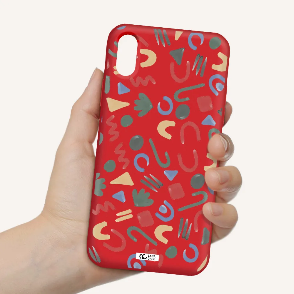 a pattern of colorful shapes Apple iPhone X Silicone Imperial Red Case