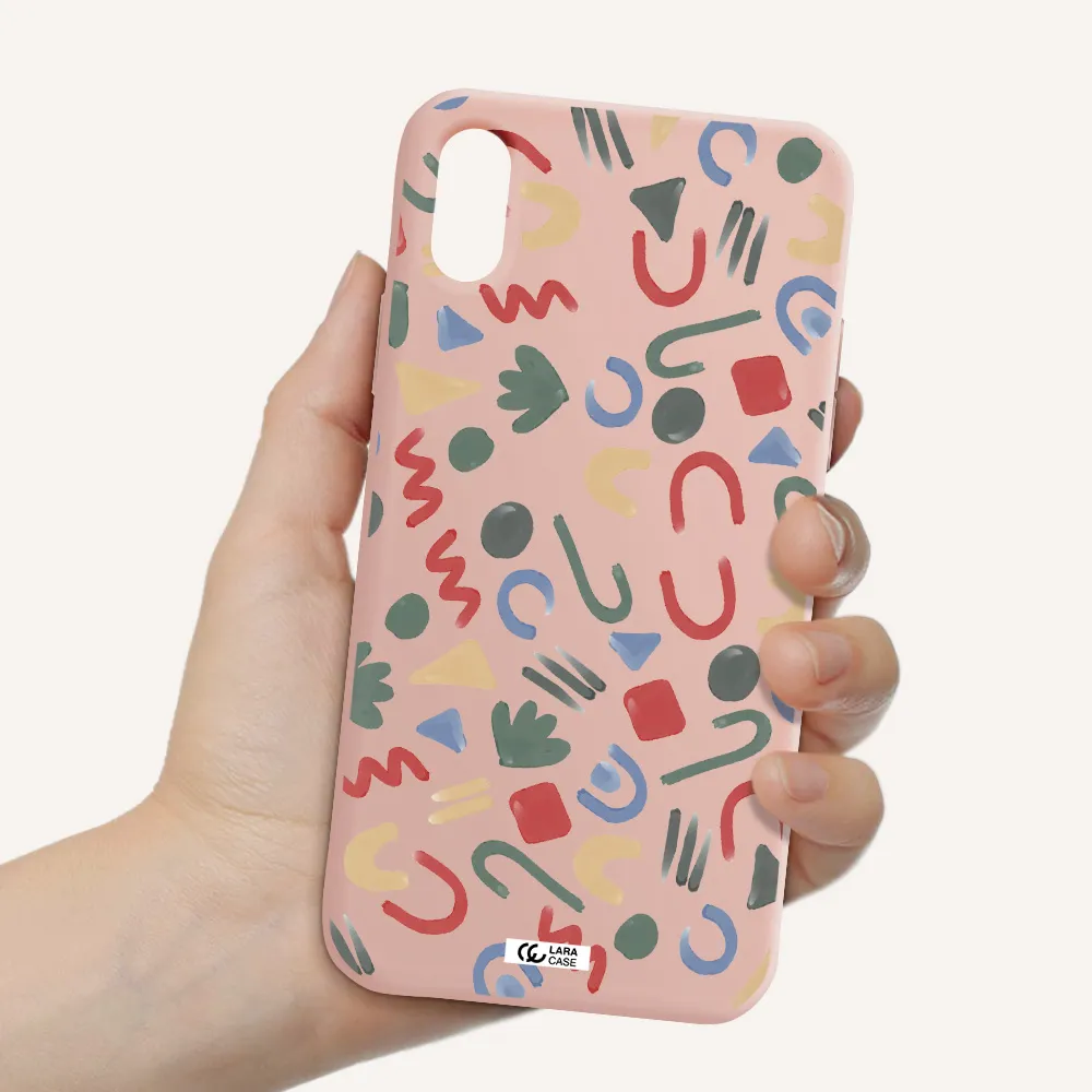 a pattern of colorful shapes Apple iPhone X Silicone pastel pink Case