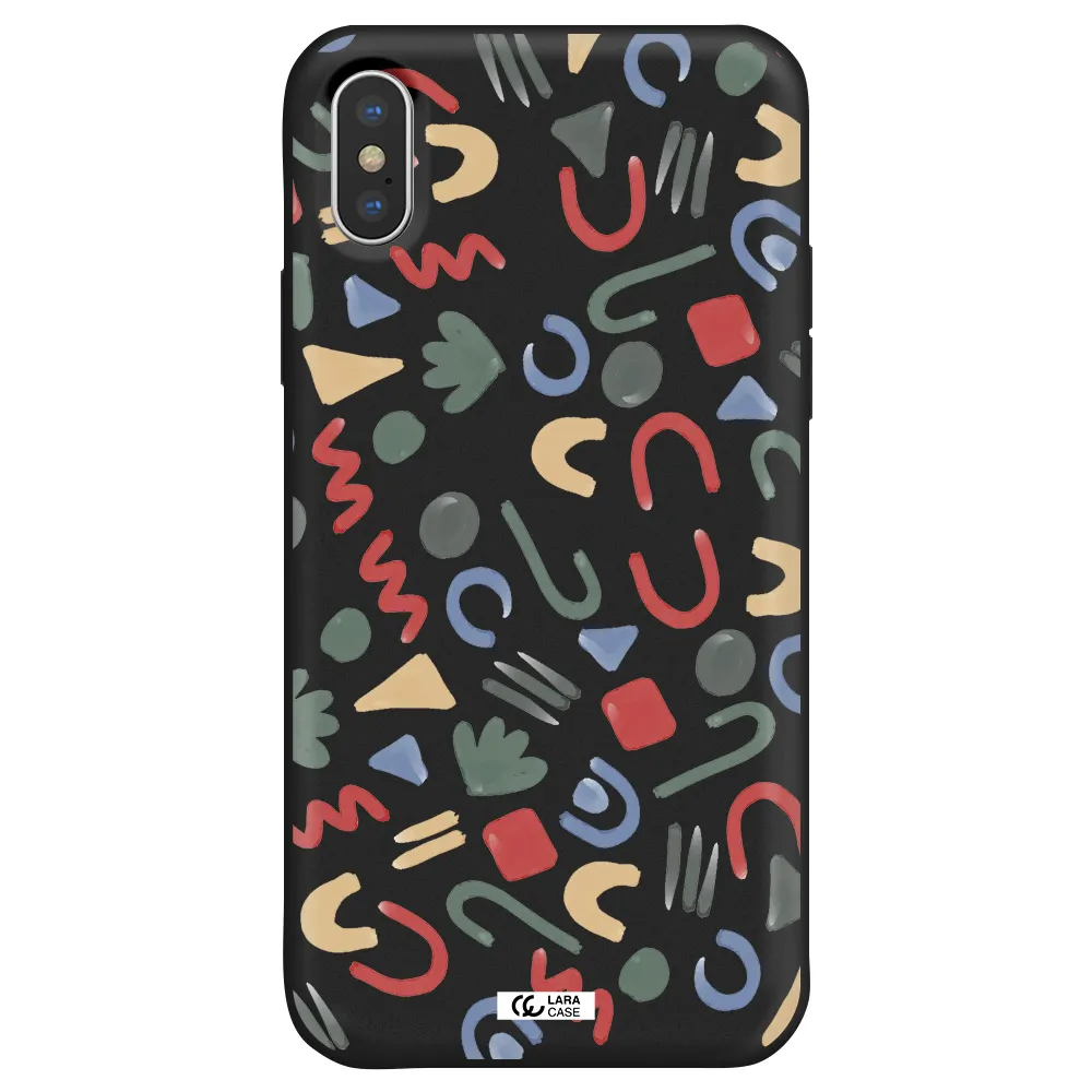 a pattern of colorful shapes Apple iPhone XS Silicone black Case