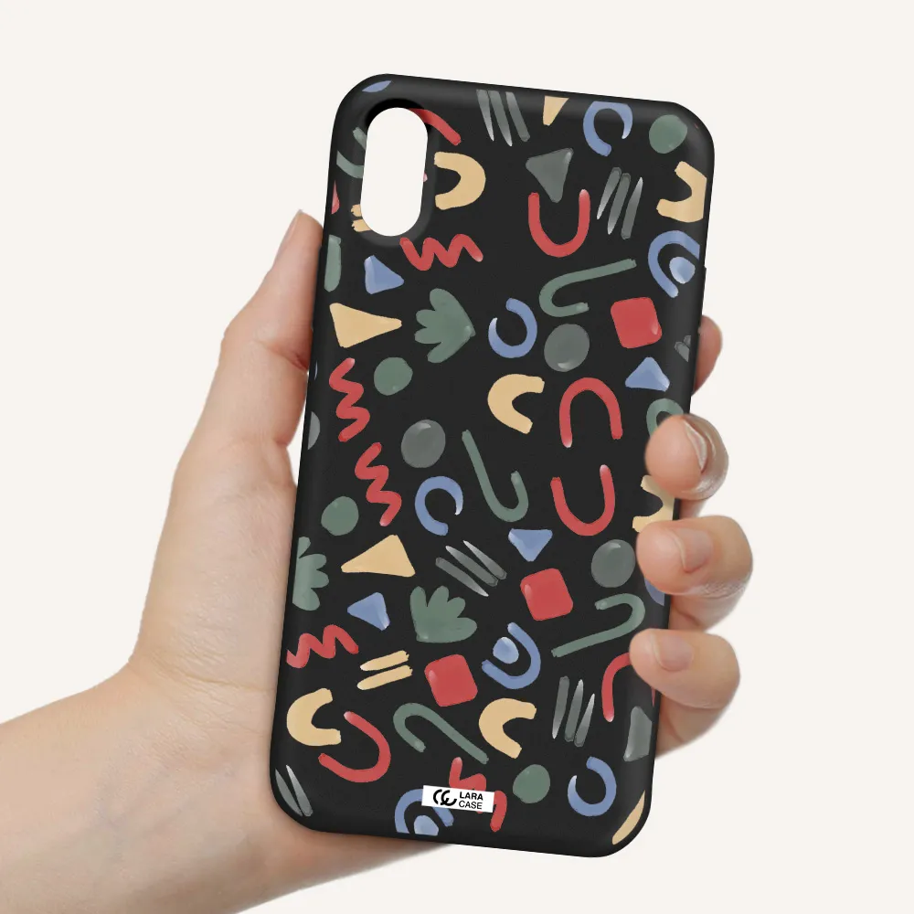 a pattern of colorful shapes Apple iPhone XS Silicone black Case