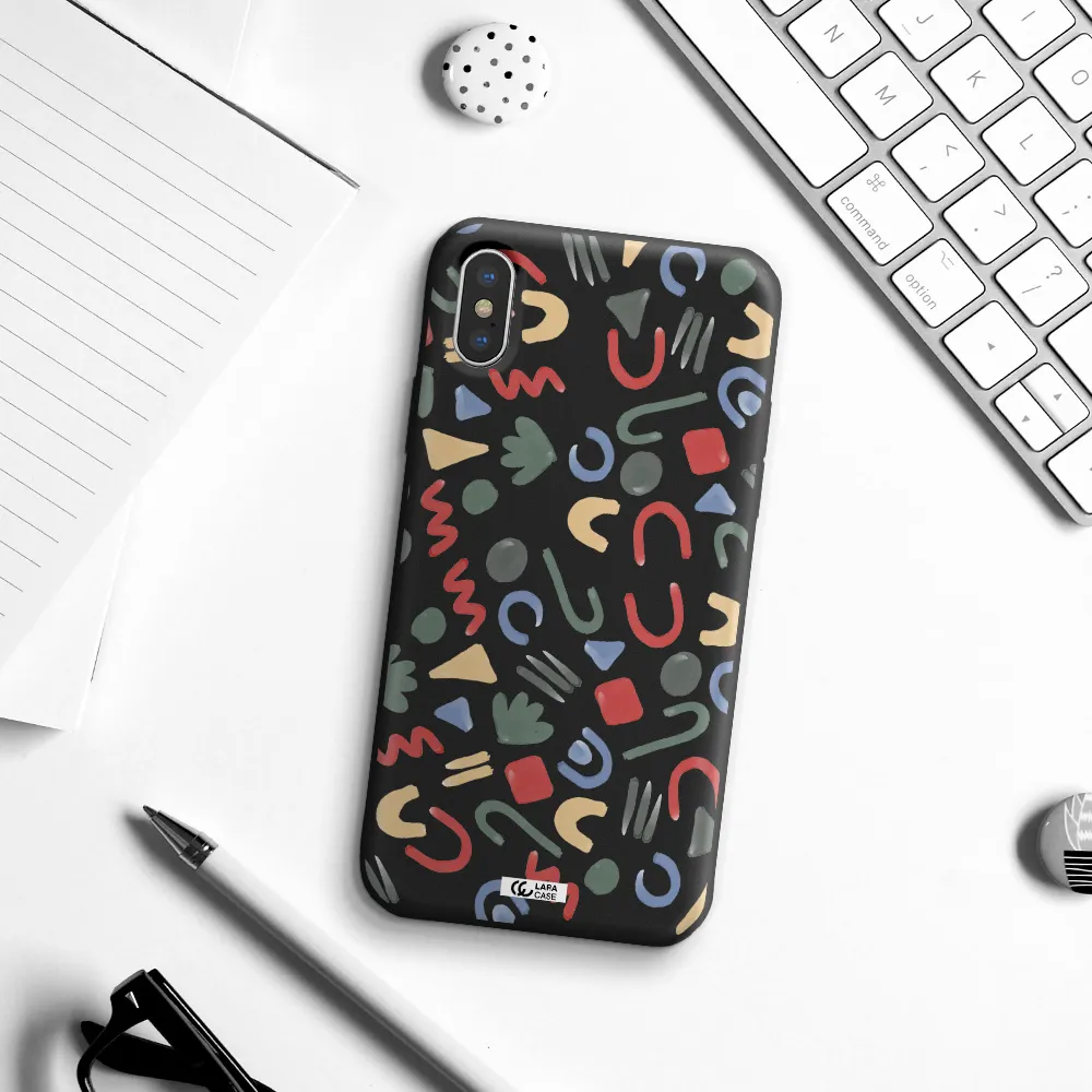 a pattern of colorful shapes Apple iPhone XS Silicone black Case