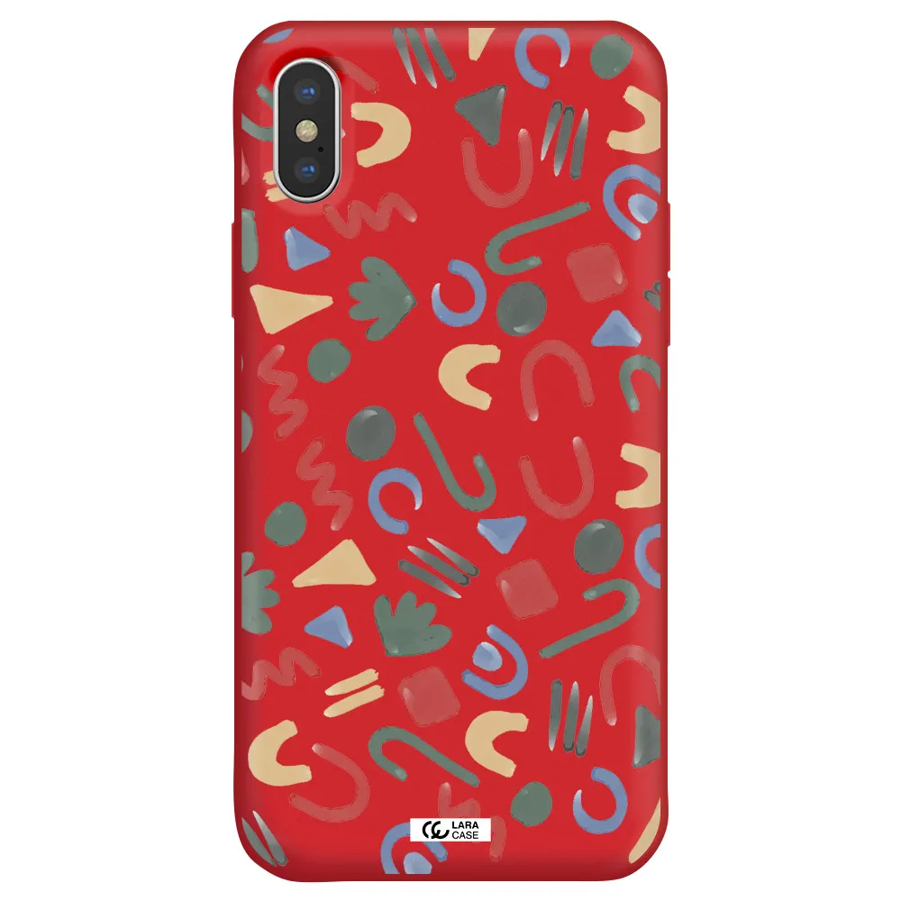 a pattern of colorful shapes Apple iPhone XS Silicone Imperial Red Case
