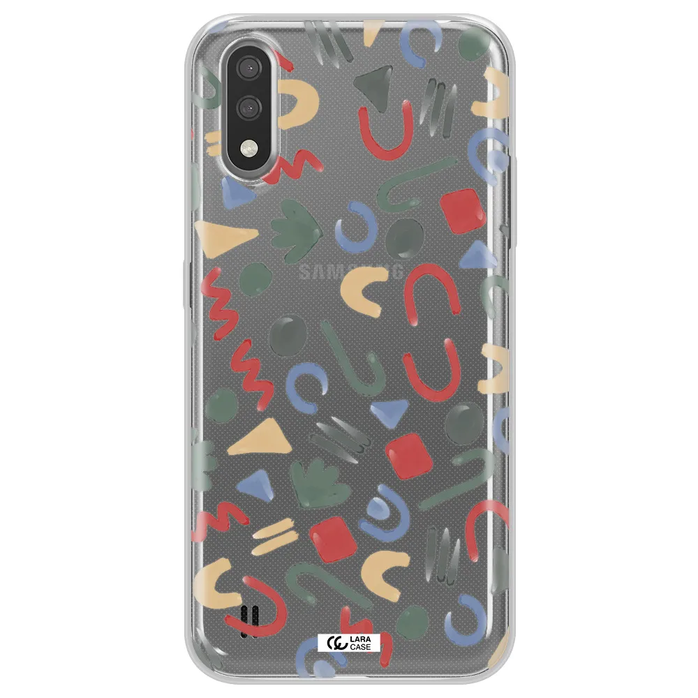 a pattern of colorful shapes Samsung A01 Clear TPU Case