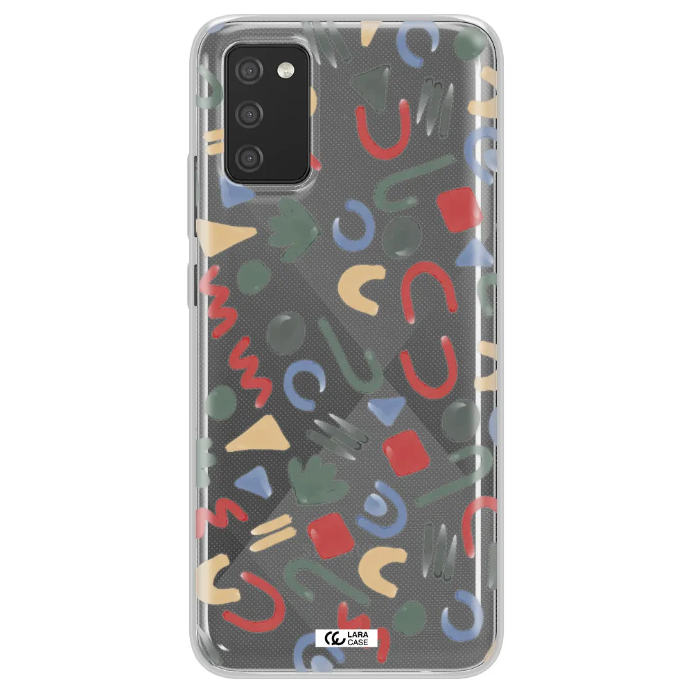 a pattern of colorful shapes Samsung A02S Clear TPU Case