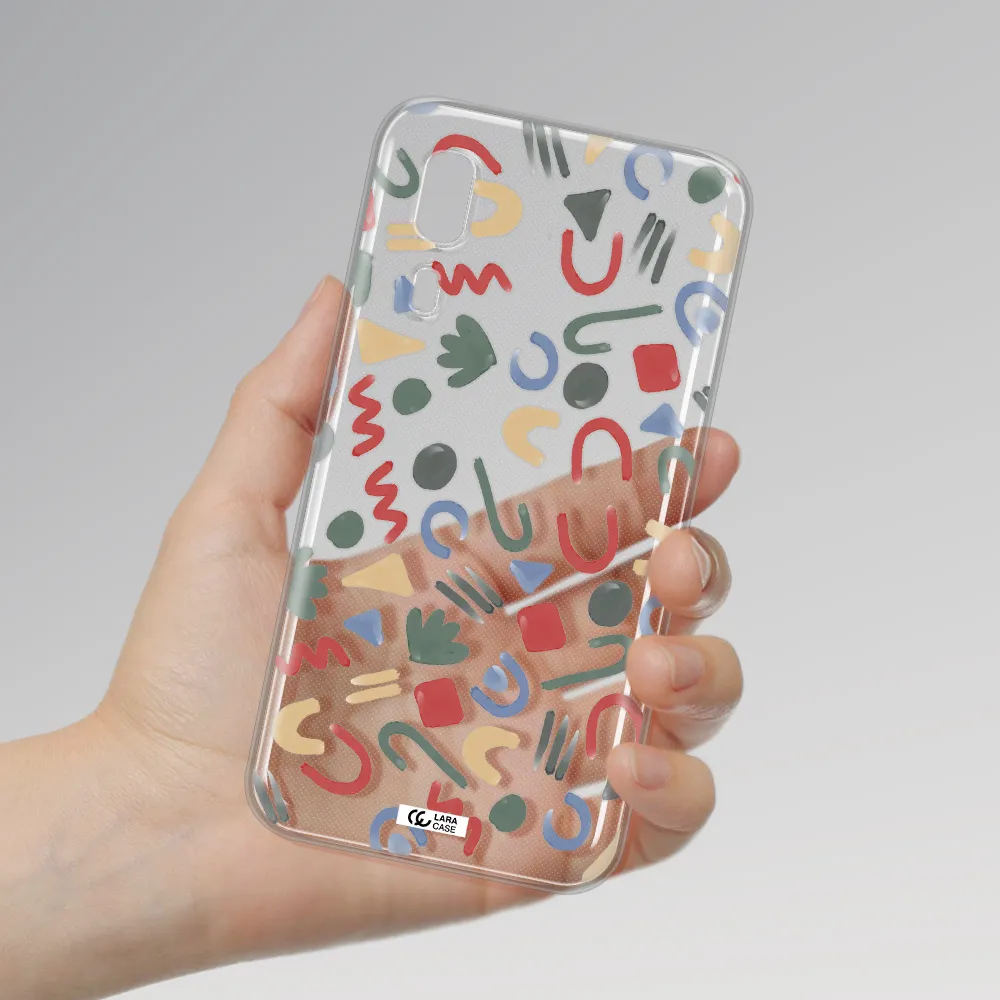 a pattern of colorful shapes Samsung A2 Core Clear TPU Case