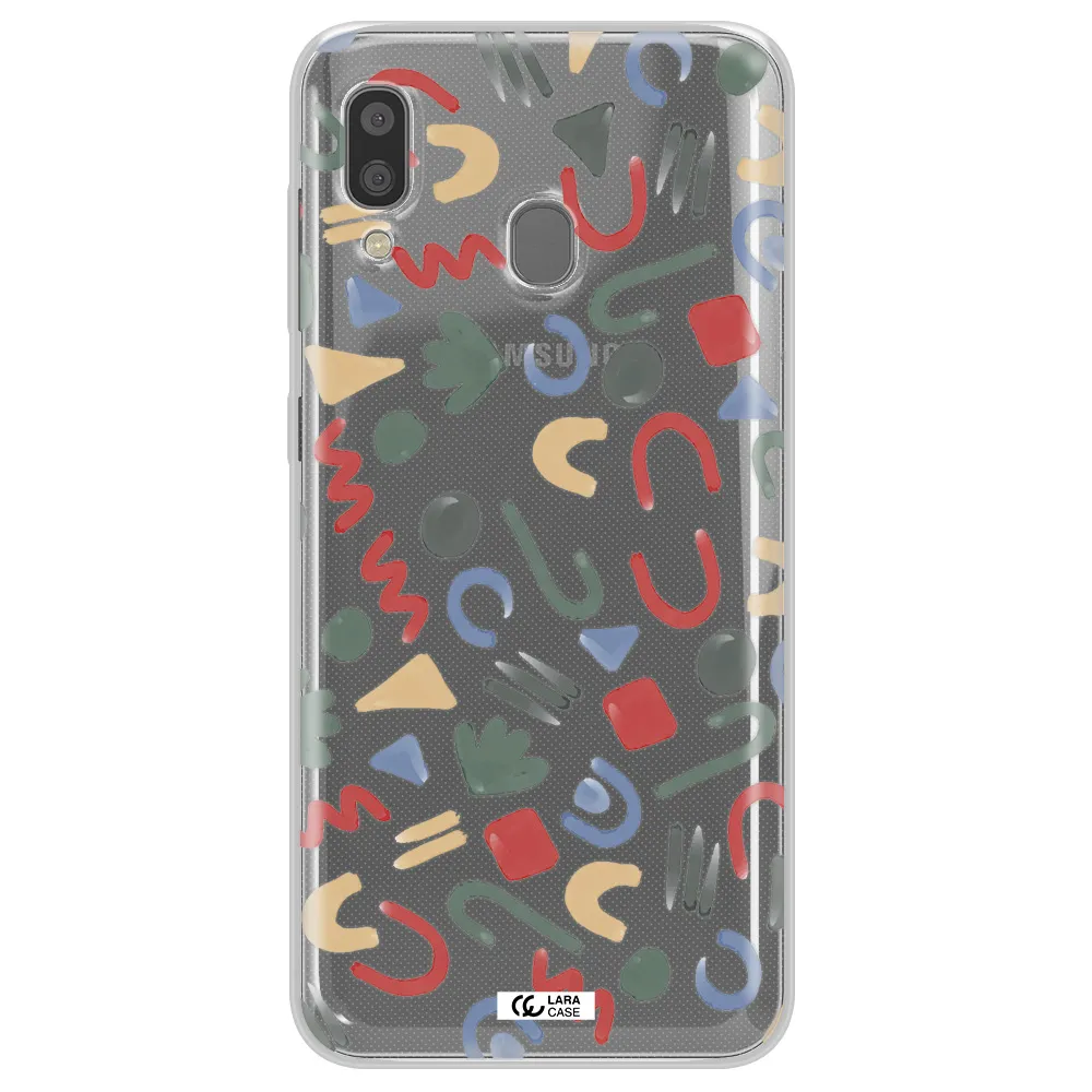 a pattern of colorful shapes Samsung A20 Clear TPU Case
