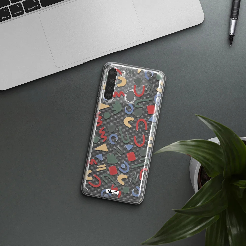 a pattern of colorful shapes Samsung A21 Clear TPU Case