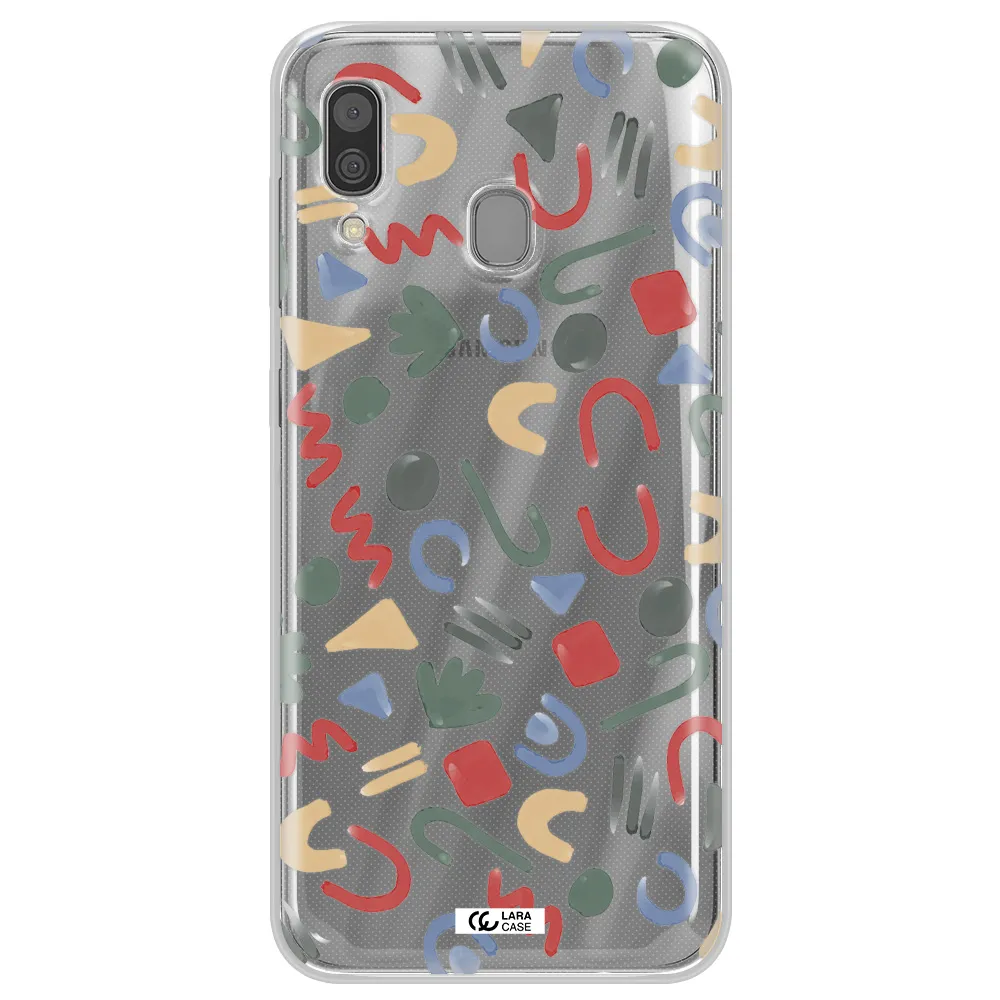 a pattern of colorful shapes Samsung A30 Clear TPU Case