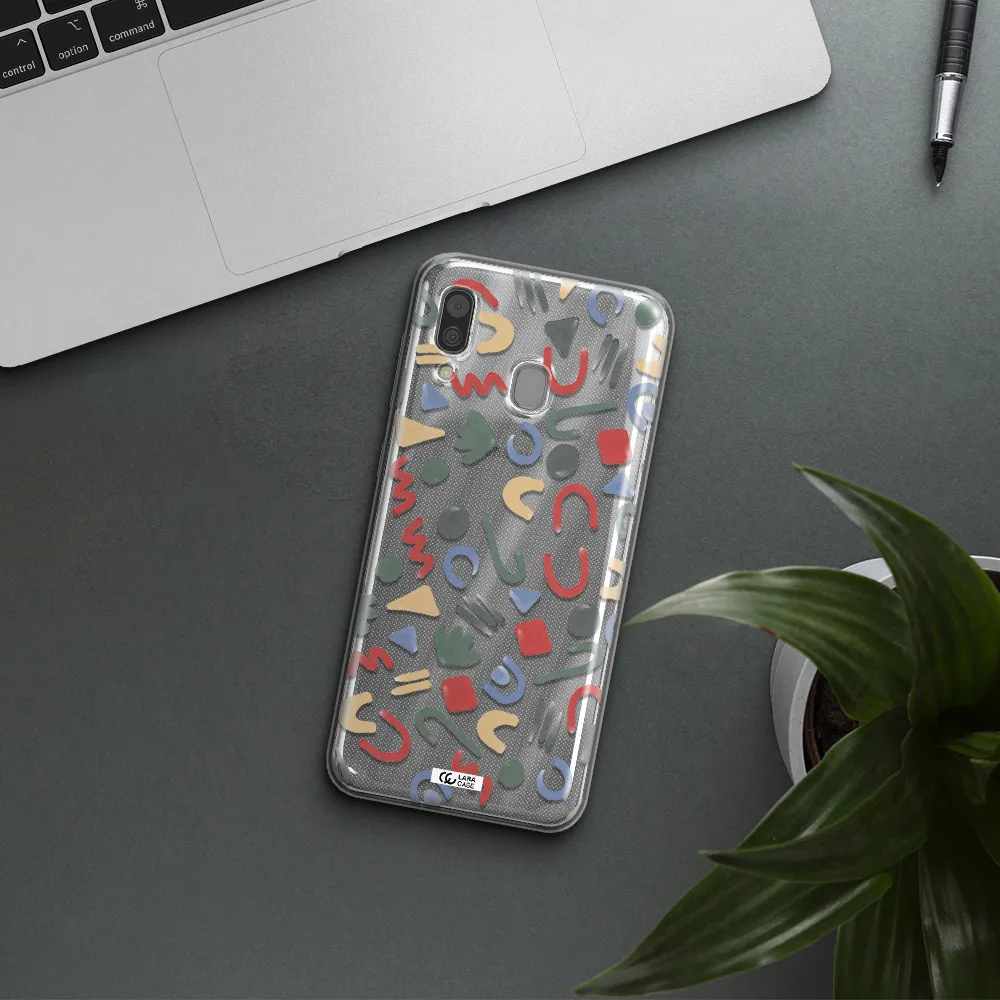a pattern of colorful shapes Samsung A30 Clear TPU Case