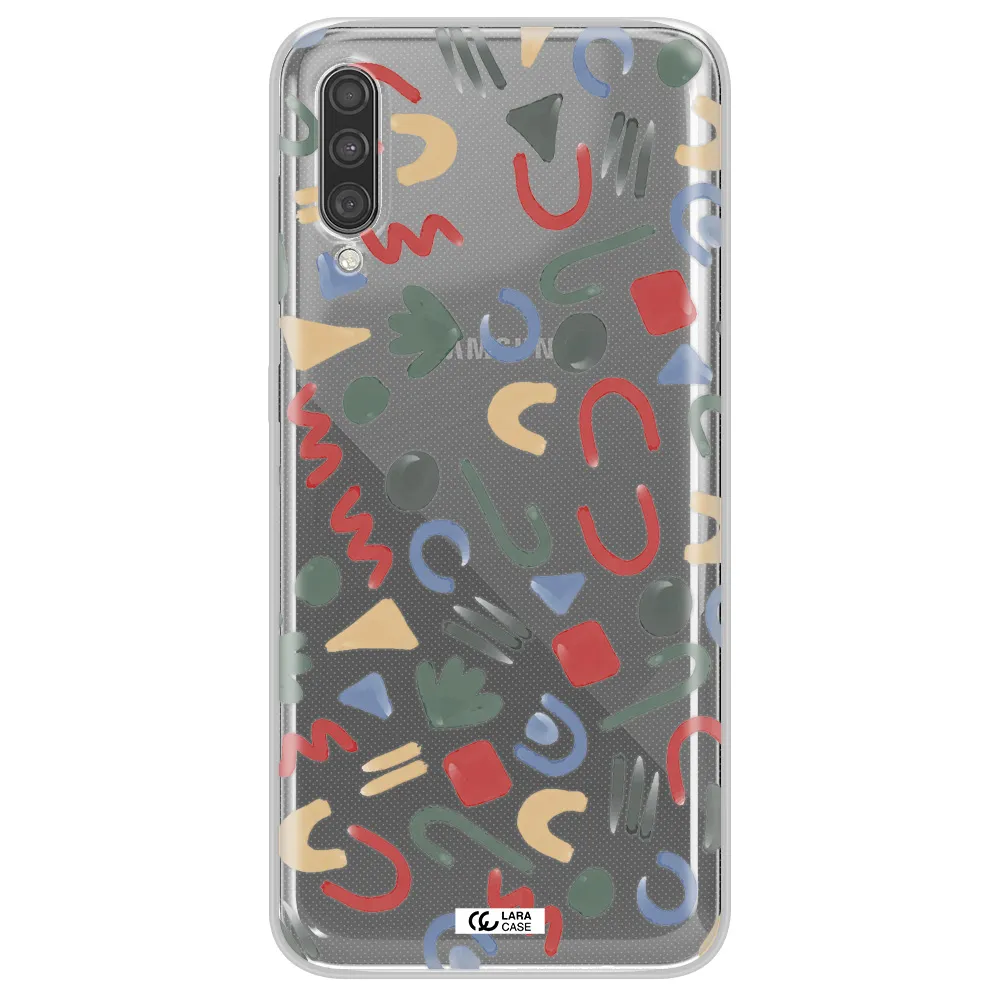 a pattern of colorful shapes Samsung A30S Clear TPU Case
