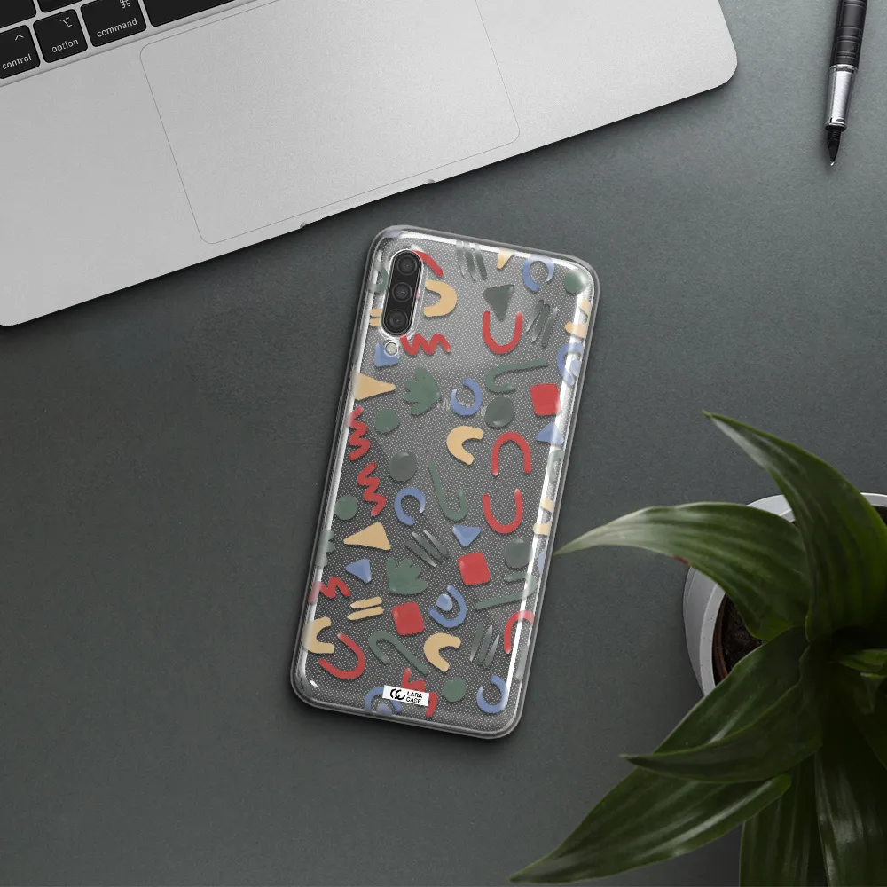 a pattern of colorful shapes Samsung A30S Clear TPU Case