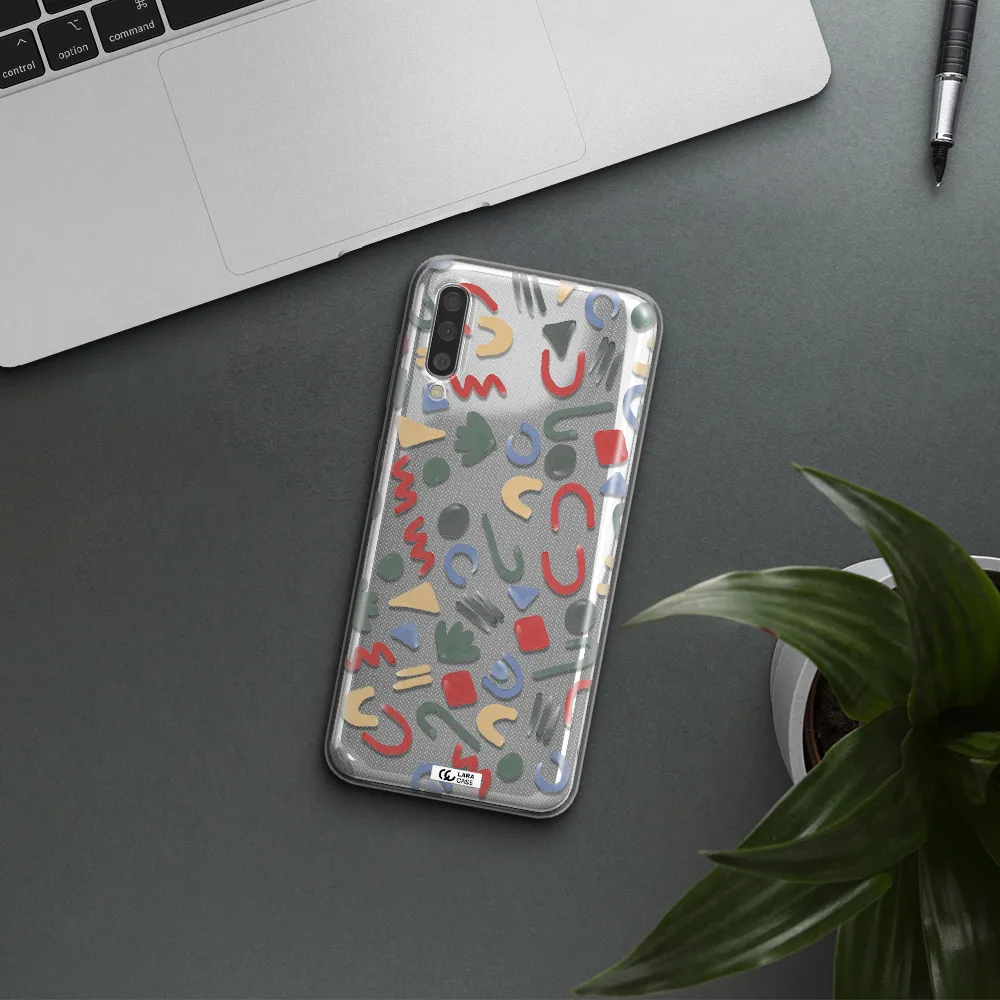 a pattern of colorful shapes Samsung A50 Clear TPU Case