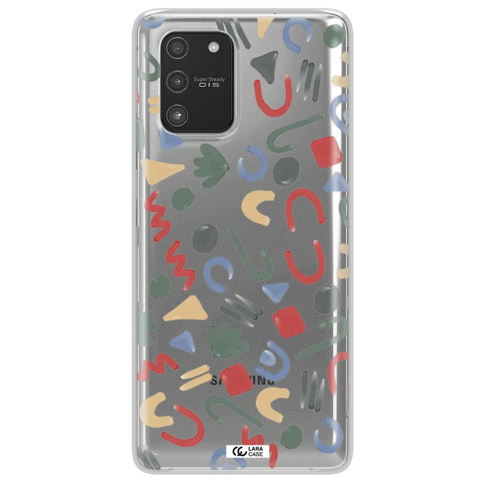 a pattern of colorful shapes Samsung A91 Clear TPU Case