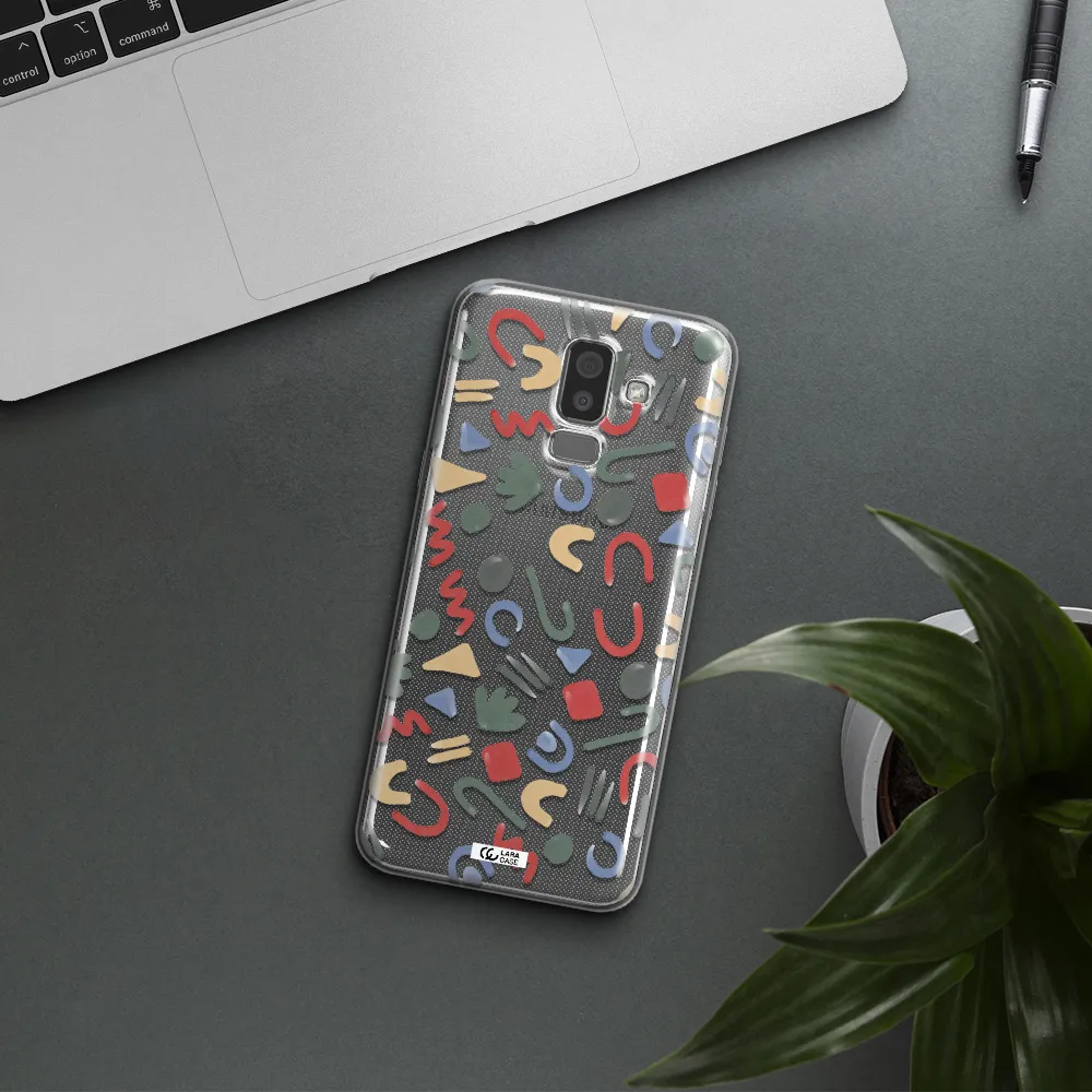 a pattern of colorful shapes Samsung J8 Clear TPU Case