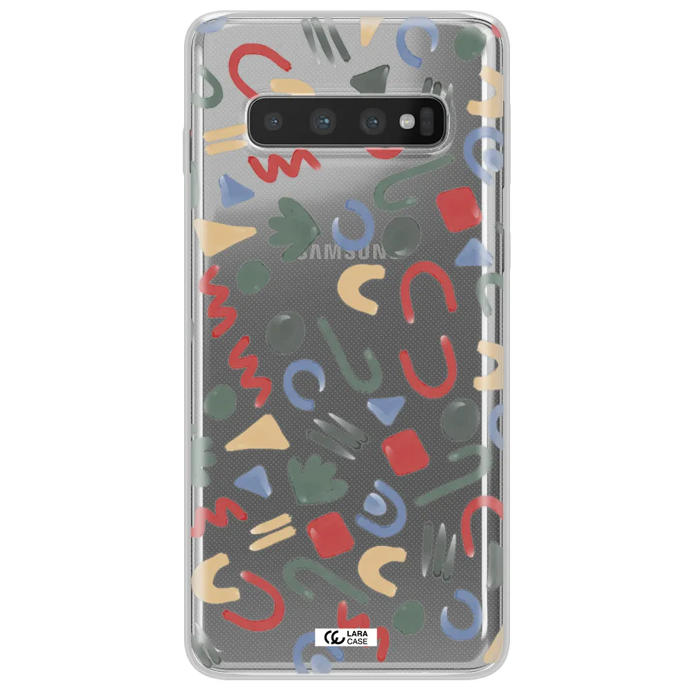 a pattern of colorful shapes Samsung S10 Plus Clear TPU Case