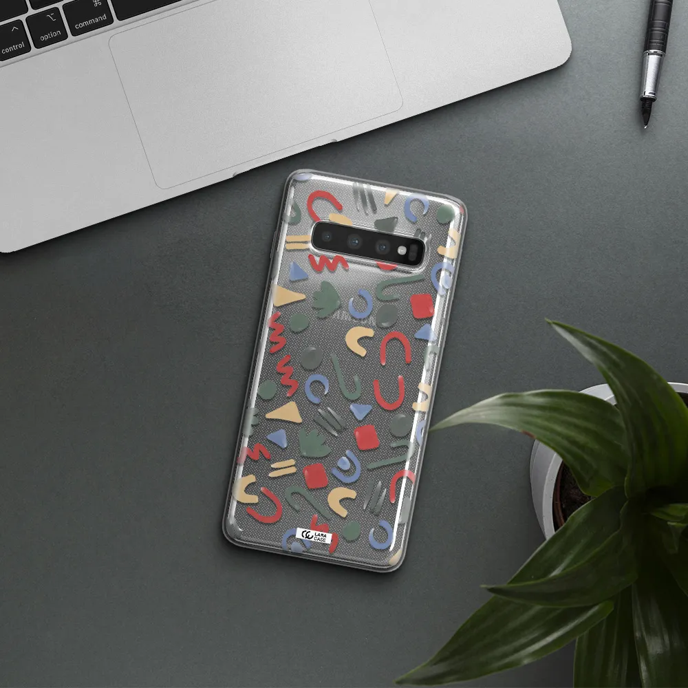 a pattern of colorful shapes Samsung S10 Plus Clear TPU Case