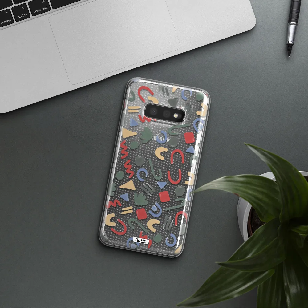 a pattern of colorful shapes Samsung S10e Clear TPU Case