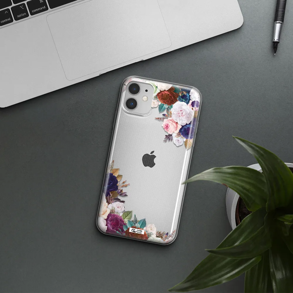 a corner of flowers with leaves Apple iPhone 11 Clear TPU Case