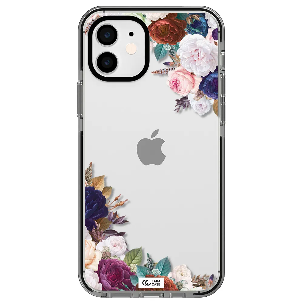 a corner of flowers with leaves Apple iPhone 11 impact black border Case