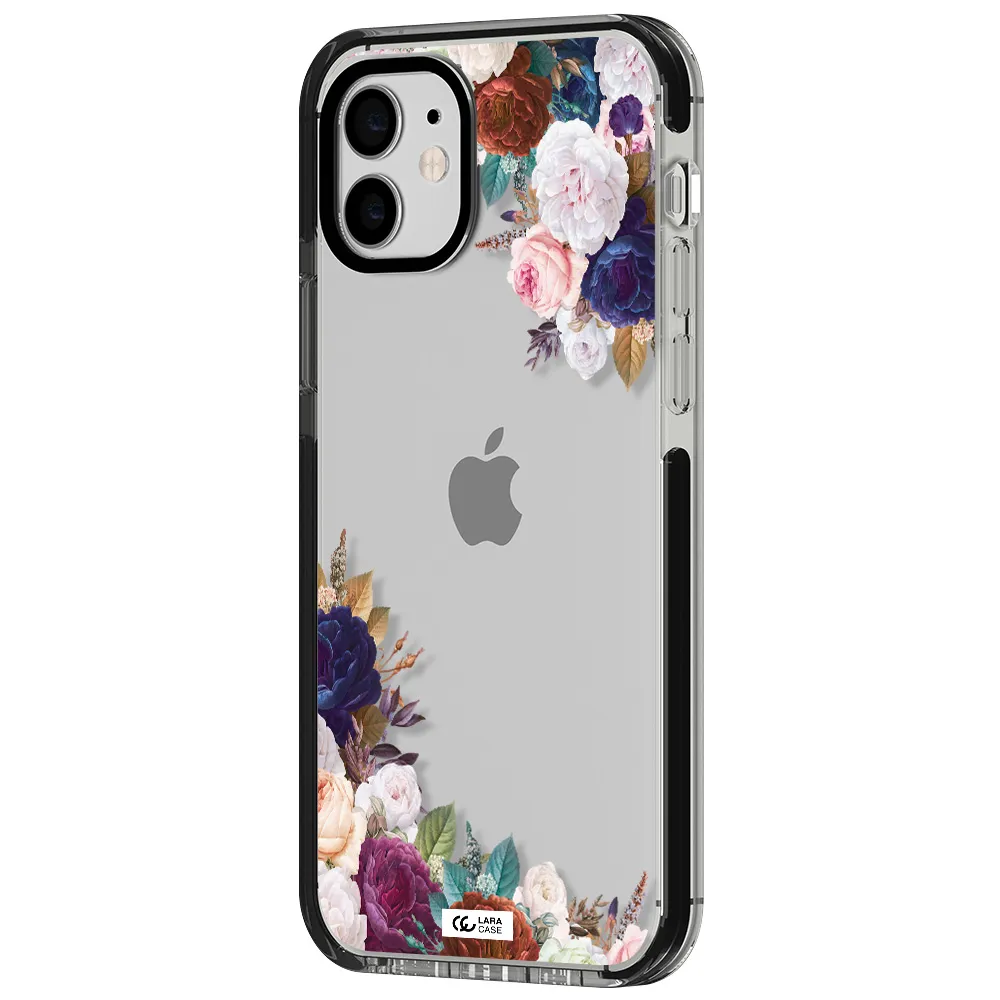 a corner of flowers with leaves Apple iPhone 11 impact black border Case