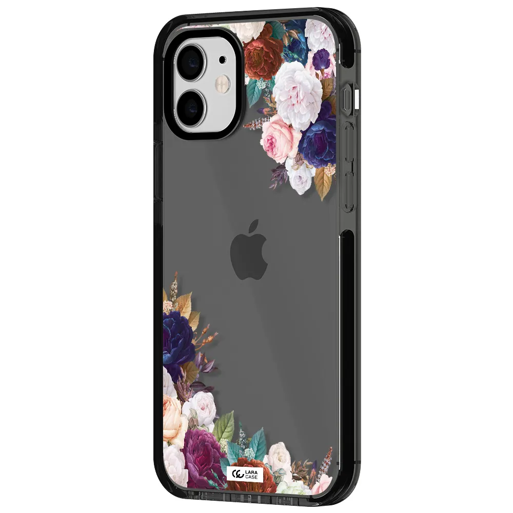 a corner of flowers with leaves Apple iPhone 11 impact Smoke Black Case